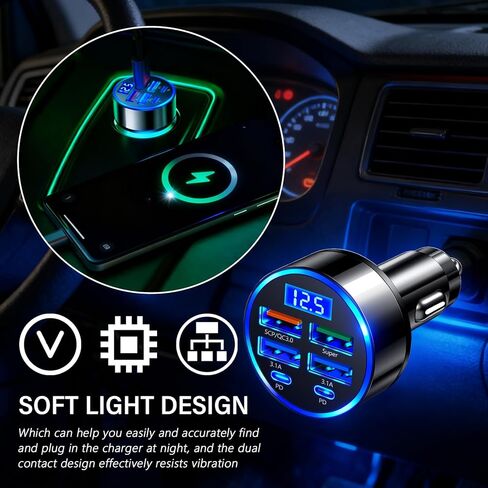 6 Ports Car Cigarette Lighter Adapter,Upgraded Car Cigarette Lighter USB Charger with Super/PD/3.1A/QC3.0 as Vehicle Electronics,24V/12V Cars Charger Adapter with LED Voltage Display in Saudi Arabia