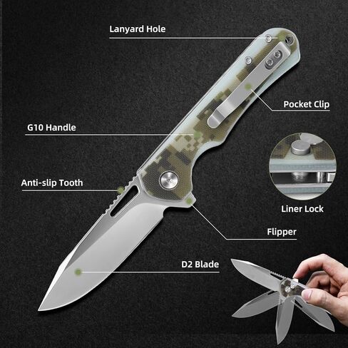 ZENG Folding Pocket Knife, 3.15" D2 Steel Blade Pocket knives, G10 Handle Small EDC Knife, Liner Lock knife, Pocket Knife with Clip for Men Women, Sharp Pocket knives for Camping Hiking Hunting (Camo) in Saudi Arabia