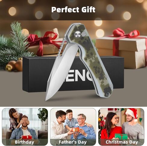 ZENG Folding Pocket Knife, 3.15" D2 Steel Blade Pocket knives, G10 Handle Small EDC Knife, Liner Lock knife, Pocket Knife with Clip for Men Women, Sharp Pocket knives for Camping Hiking Hunting (Camo) in Saudi Arabia