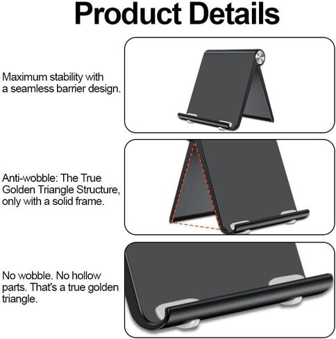 Tablet Stand Holder Adjustable Portable, Stable Holder for iPad iPhone, Stand for Office Home Workspace and Living Area, Black in Saudi Arabia