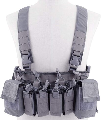 Tactical Chest Vest Rig Adjustable X Harness with 5.56 9mm Rifle Mag Pouches for Airsoft Shooting Wargame Paintball in Saudi Arabia
