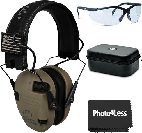 Walker's Razor Slim Earmuffs Razor Patriot Series - FDE American Flag, Bundle Game Ear Sport Glasses - Clear Lens, Weather-Resistant Storage Case in Saudi Arabia