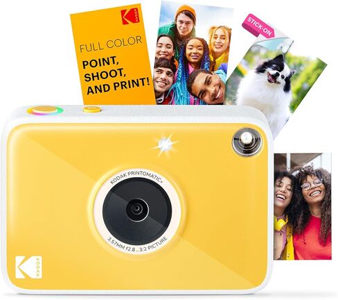 Kodak Printomatic+ Instant Camera (Gold) Prints Full-Color Photos on Zink 2x3" Sticky-Backed Photo Paper, 10MP Portable Camera with Interactive RGB LED Status Indicator, Easy & Fun in Saudi Arabia
