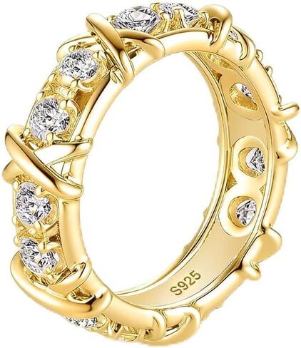 Gold Rings for Women, 925 Sterling Silver Hypoallergenic Cubic Zirconia Rings Unique Retro Band Ring Statement Rings for Women Anniversary Engagement in Saudi Arabia