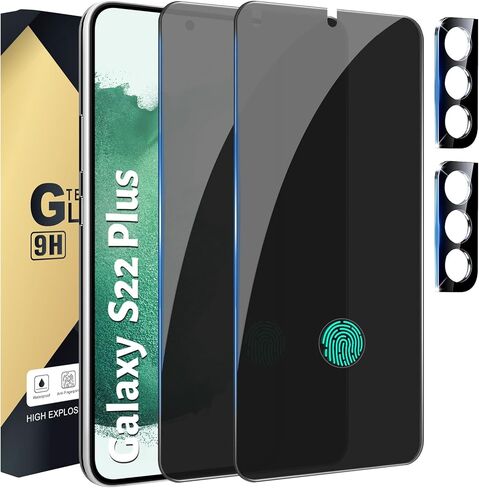 [عبوتان + 2] واقي شاشة للخصوصية متوافق مع هاتف Galaxy S22 Plus 5G - 2 من الزجاج المقسى مع 2 واقي لعدسات الكاميرا - شفاف عالي الدقة - خالي من الفقاعات - مضاد للتجسس - مقاوم للخدش in Kuwait