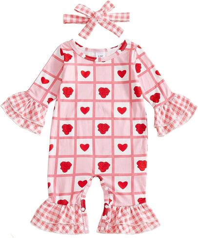 Valentines Baby Girl Outfit Newborn Long Sleeve Heart Print Romper Jumpsuit Cute Infant Winter Spring Clothes in Saudi Arabia
