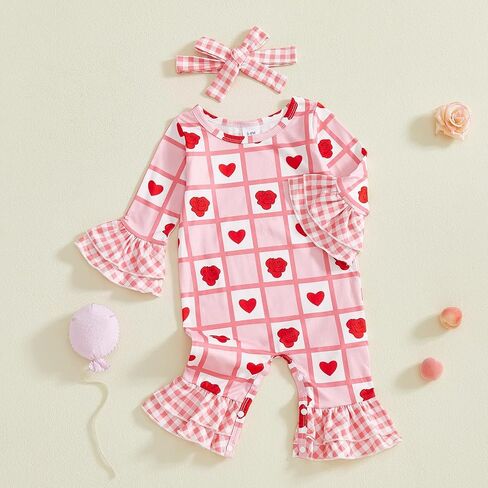 Valentines Baby Girl Outfit Newborn Long Sleeve Heart Print Romper Jumpsuit Cute Infant Winter Spring Clothes in Saudi Arabia