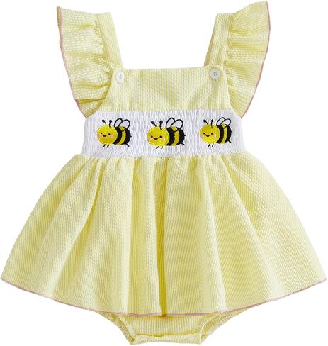 Baby Girl Summer Clothes Cute Bee Fly Sleeve Smocked Romper Dress Jumpsuit Newborn Infant Girls Spring Dresses in Saudi Arabia