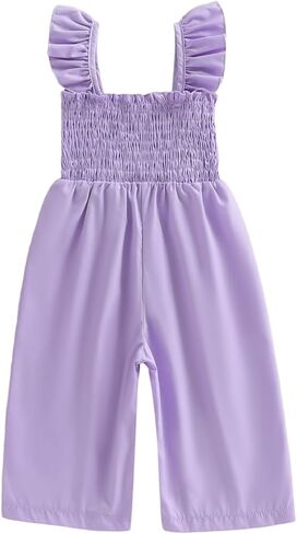 Sasaerucure Summer Clothes Toddler Baby Girl Romper Jumpsuit Overall Pants Solid Sleeveless Ruffle Halter One Piece Outfit in Saudi Arabia