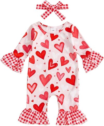 Valentines Baby Girl Outfit Newborn Long Sleeve Heart Print Romper Jumpsuit Cute Infant Winter Spring Clothes in Saudi Arabia