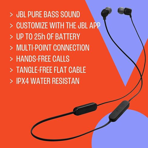 JBL Tune 135BT - سماعات أذن لاسلكية مع عمر بطارية يصل إلى 25 ساعة مع شحن سريع، اتصال متعدد النقاط وزوج Google السريع، مكالمات بدون استخدام اليدين، تصميم مقاوم للماء IPX4 (أسود) in Kuwait