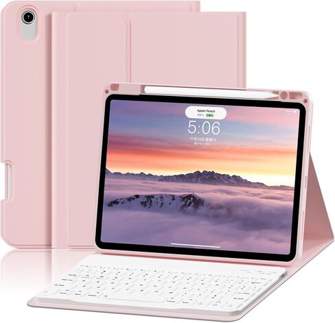 حافظة مع لوحة مفاتيح لجهاز iPad Air 11 بوصة M3/M2 (2025/2024)، iPad Air الجيل الخامس/الرابع 10.9 بوصة (2022/2020)، لوحة مفاتيح بلوتوث قابلة للفصل، غطاء قابل للطي مع حامل قلم رصاص، وردي فاتح in Saudi Arabia