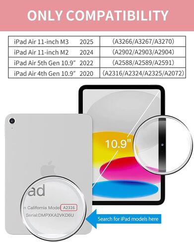 حافظة مع لوحة مفاتيح لجهاز iPad Air 11 بوصة M3/M2 (2025/2024)، iPad Air الجيل الخامس/الرابع 10.9 بوصة (2022/2020)، لوحة مفاتيح بلوتوث قابلة للفصل، غطاء قابل للطي مع حامل قلم رصاص، وردي فاتح in Saudi Arabia