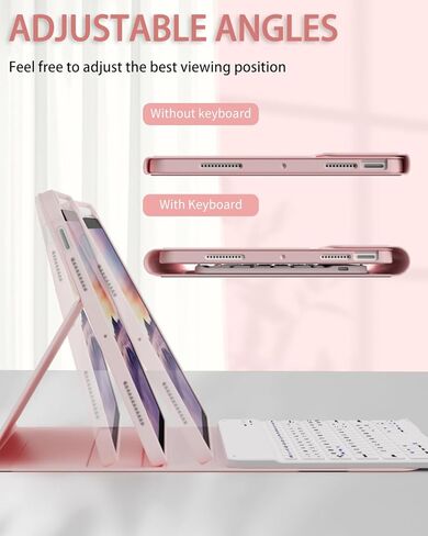 حافظة مع لوحة مفاتيح لجهاز iPad Air 11 بوصة M3/M2 (2025/2024)، iPad Air الجيل الخامس/الرابع 10.9 بوصة (2022/2020)، لوحة مفاتيح بلوتوث قابلة للفصل، غطاء قابل للطي مع حامل قلم رصاص، وردي فاتح in Saudi Arabia