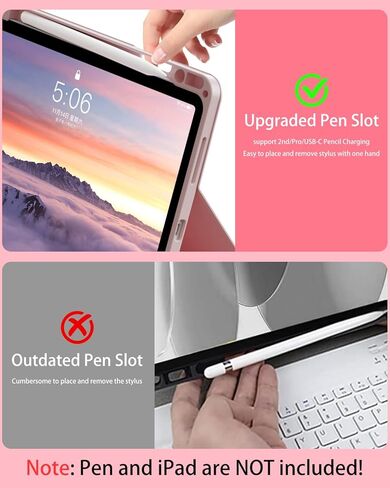 حافظة مع لوحة مفاتيح لجهاز iPad Air 11 بوصة M3/M2 (2025/2024)، iPad Air الجيل الخامس/الرابع 10.9 بوصة (2022/2020)، لوحة مفاتيح بلوتوث قابلة للفصل، غطاء قابل للطي مع حامل قلم رصاص، وردي فاتح in Saudi Arabia