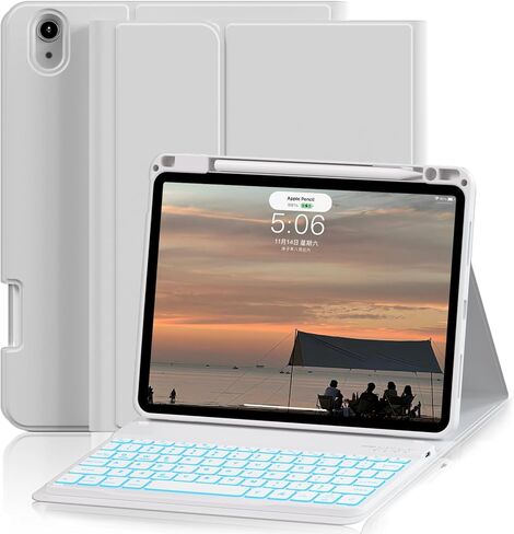 حافظة مع لوحة مفاتيح لجهاز iPad Air 11 بوصة M3/M2 (2025/2024)، iPad Air الجيل الخامس/الرابع 10.9 بوصة (2022/2020)، لوحة مفاتيح بلوتوث قابلة للفصل، غطاء قابل للطي مع حامل قلم رصاص، وردي فاتح in Saudi Arabia