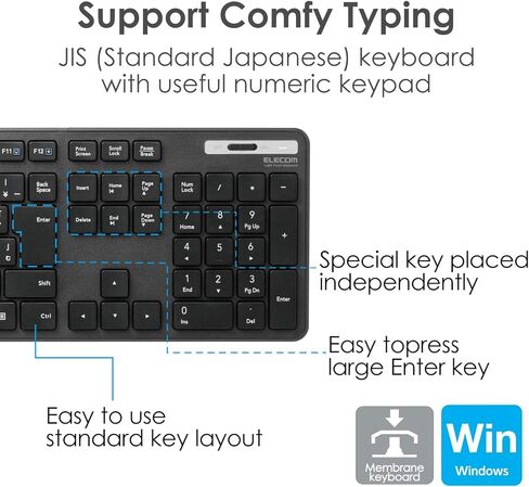 ELECOM Wireless Slim & Thin Keyboard/Standard Japanese Layout in Conformity with JIS Standard, with Numeric Keypad and Wireless Mouse/Black/TK-FDM110MBK in Saudi Arabia
