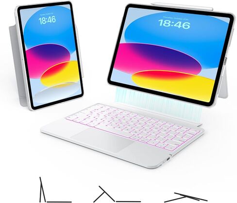 حافظة لوحة مفاتيح لجهاز iPad Air 11 بوصة (M3/M2)، Air 5th/4th، Pro 11" 4/3/2/1th، لوحة مفاتيح مغناطيسية خفيفة للغاية قابلة للفصل مع لوحة اللمس، غطاء مسند لوحة المفاتيح بإضاءة خلفية لاسلكية، أوضاع الكتابة/العرض، أسود in Kuwait