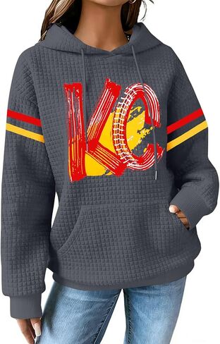 BANGELY Game Day Hoodie Women Football Graphic Sweatshirt Football Team Fan Pullover Football Season Waffle Knit Weekend Tops in Saudi Arabia