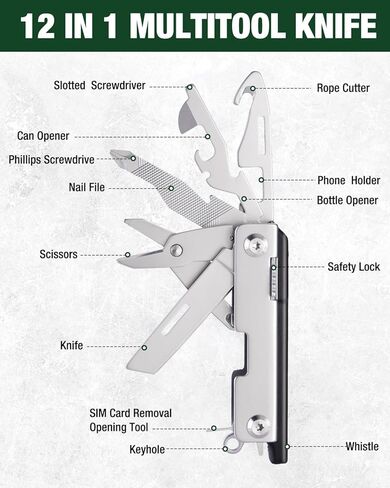 Mossy Oak Multitool,12-in-1 EDC Keychain Multitool with Pocket Knife, Scissors, Screwdrivers, Bottle Openers, Whistle - Mini Gadgets for Outdoor, Camping, Hiking, Survival, Repairing for Men in Saudi Arabia