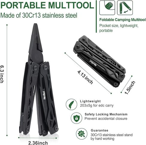 NexTool Multitool، أداة متعددة 11 في 1 مع كماشة أنف بإبرة، مقص ولقم مفك براغي، سكين جيب متعدد الأدوات من الفولاذ المقاوم للصدأ مع قفل أمان للتخييم، وصيد الأسماك، والمشي لمسافات طويلة، وهدايا للرجال فريدة من نوعها in Kuwait