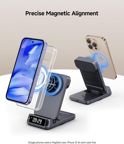Magnetic Wireless Charger for Fitbit Versa 4/3/Sense 2/1/Ace LTE, 3 in 1 Charging Station for iPhone Air/17/16/15/14, for Samsung S25/S24/S23, for Google 9 Pro/9a/8/7, SwanScout 708MG2 (No Adapter) in Saudi Arabia