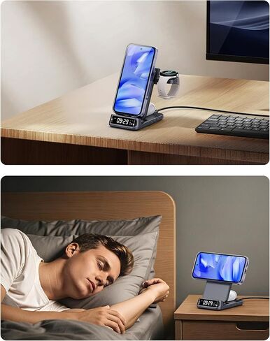 Magnetic Wireless Charger for Fitbit Versa 4/3/Sense 2/1/Ace LTE, 3 in 1 Charging Station for iPhone Air/17/16/15/14, for Samsung S25/S24/S23, for Google 9 Pro/9a/8/7, SwanScout 708MG2 (No Adapter) in Saudi Arabia