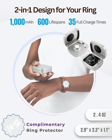 حقيبة شحن لاسلكية محمولة لـ Oura Ring Gen 4 & Gen 3، محطة طاقة 1000 مللي أمبير في الساعة، 35 شحنة كاملة، ملحق سفر مدمج مع أغطية حلقية من السيليكون (قاعدة الشحن الرسمية غير متضمنة) in Kuwait
