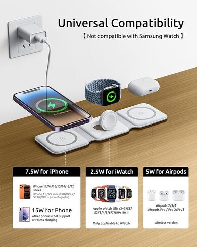 Wireless Charging Station for MagSafe,3 in 1 Floldable Wireless Charger,Magnetic Wireless Charging Stand for iPhone 17/Air/16/15/14/13/12 Series,for Apple Watch and Airpods in Saudi Arabia