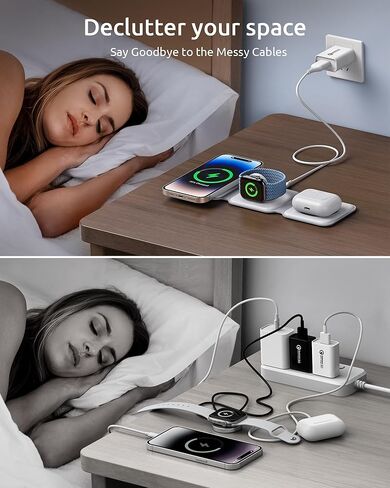 Wireless Charging Station for MagSafe,3 in 1 Floldable Wireless Charger,Magnetic Wireless Charging Stand for iPhone 17/Air/16/15/14/13/12 Series,for Apple Watch and Airpods in Saudi Arabia