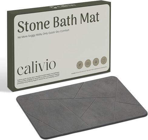 Quick Dry Shower Stone Bath Mat, Super Absorbent & Non-Slip 24 x 16 Inch Diatomaceous Earth Mat, Durable & Easy to Clean Diatomite Bath Mat for Bathroom Floor/Kitchen (Dark Gray) in Saudi Arabia