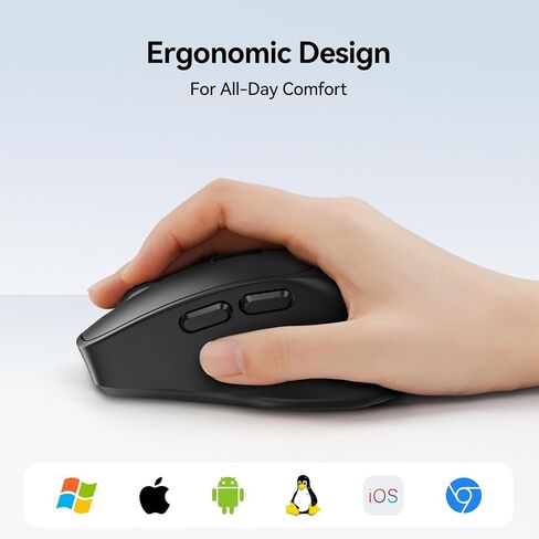 TECKNET ماوس لاسلكي 3 أجهزة، وضع مزدوج قابل لإعادة الشحن (2.4G & BT 5.0)، ماوس USB-A صامت وماوس بلوتوث، 6-DPI حتى 4800، توافق واسع - أسود in Saudi Arabia