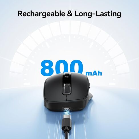 TECKNET ماوس لاسلكي 3 أجهزة، وضع مزدوج قابل لإعادة الشحن (2.4G & BT 5.0)، ماوس USB-A صامت وماوس بلوتوث، 6-DPI حتى 4800، توافق واسع - أسود in Saudi Arabia