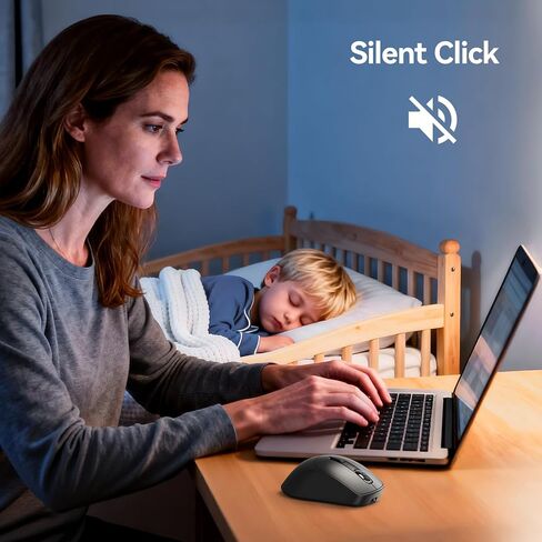 TECKNET ماوس لاسلكي 3 أجهزة، وضع مزدوج قابل لإعادة الشحن (2.4G & BT 5.0)، ماوس USB-A صامت وماوس بلوتوث، 6-DPI حتى 4800، توافق واسع - أسود in Saudi Arabia