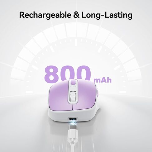 TECKNET ماوس لاسلكي 3 أجهزة، وضع مزدوج قابل لإعادة الشحن (2.4G & BT 5.0)، ماوس USB-A صامت وماوس بلوتوث، 6-DPI حتى 4800، توافق واسع - أرجواني وأبيض in Saudi Arabia