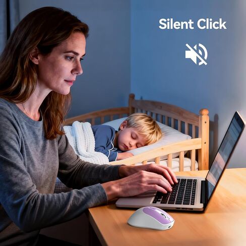 TECKNET ماوس لاسلكي 3 أجهزة، وضع مزدوج قابل لإعادة الشحن (2.4G & BT 5.0)، ماوس USB-A صامت وماوس بلوتوث، 6-DPI حتى 4800، توافق واسع - أرجواني وأبيض in Saudi Arabia