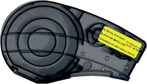 Heat Shrink Tubing Label Tape Compatible for M21-250-C-342-YL Cartridge Work with M210 LAB BMP21-PLUS/LAB IDPAL Label Printer, Black on Yellow, 0.44" Width, 7' Length in Kuwait