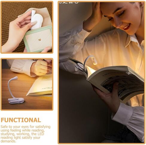 Ciieeo Rechargeable USB Book Light Clip-on, Mini Portable Eye Care Reading Lamp for Students, Flexible Dimmable Bedside Night Light for Dorm and Travel in Kuwait