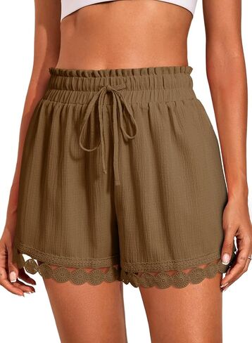 Dokotoo Womens Shorts Summer Casual Loose Elastic Waist Drawstring Lace Boho Beach Cover Up Shorts in Kuwait