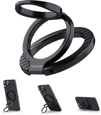 Nillkin MagSafe Phone Grip Ring Holder for Dual-Sided Magnet, Removable Magnetic Phone Ring Holder for iPhone 17/16/Pixel Snap Grip, Carbon Fiber, MagSafe Ring Stand, Accessories for iPhone, Black ﻿ in Saudi Arabia