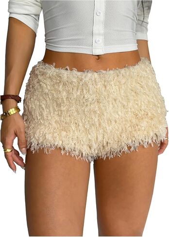 MakeMeChic Women's Fuzzy Micro Shorts Contrast Skinny Fitted Party Club Y2K Mini Shorts in Saudi Arabia