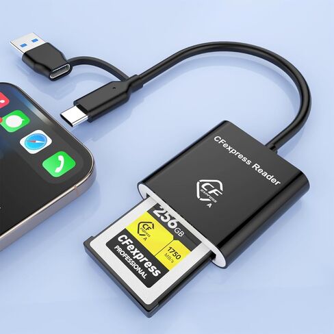 2-in-1 Type B CFexpress USB C&USB A Type B Card Reader for iPhone,USB 3.2 (Gen 2) 10Gbps CFexpress Adapter for iPhone 16 15/iPad/Samsung/Laptops/Tablets with Windows/Mac/Linux/Android-Plug&Play in Kuwait