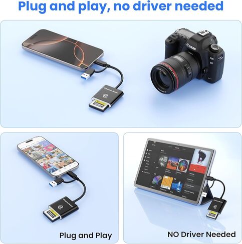2-in-1 Type B CFexpress USB C&USB A Type B Card Reader for iPhone,USB 3.2 (Gen 2) 10Gbps CFexpress Adapter for iPhone 16 15/iPad/Samsung/Laptops/Tablets with Windows/Mac/Linux/Android-Plug&Play in Kuwait