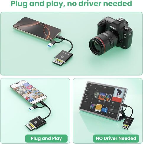 Type A CFexpress USB C&USB A 2-in-1 Type A Card Reader for iPhone,USB 3.2 (Gen 2) 10Gbps CFexpress Adapter for iPhone 16 15/iPad/Samsung/Laptops/Tablets with Windows/Mac/Linux/Android-Plug&Play in Saudi Arabia