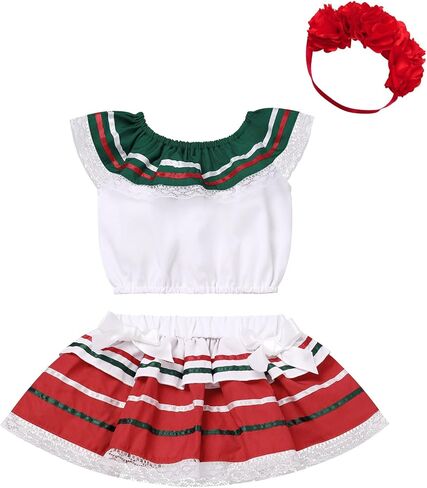 Mexican Dress for Baby Girl 1st Birthday Traditional Mexican Folklorico Dress Cinco De Mayo Skirt Sets with Headband in Saudi Arabia