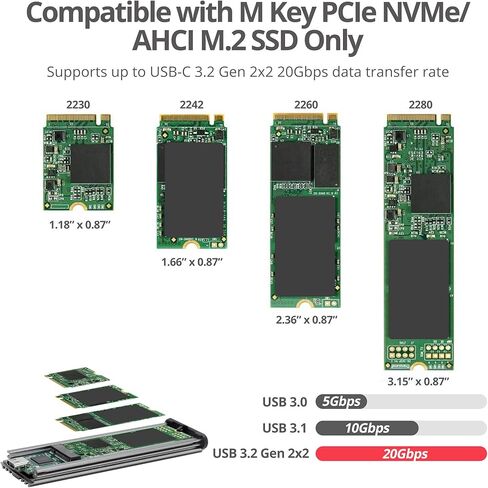 SIIG USB 3.2 Gen 2x2 Type-C 20G M.2 NVMe SSD Enclosure, USB 3.2 Gen 2x2 20Gbps Type-C to NVMe PCIe M-Key, Aluminum Heat Dissipation Design, Thermal pad, Tool Free, UASP, ASM2364 Chipset (JU-SA0X11-S1) in Saudi Arabia