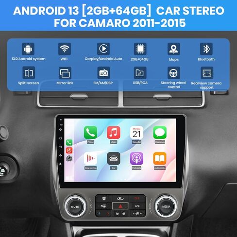 Car Radio Upgrade for Chevrolet Chevy Camaro 2010 2011 2012 2013 2014 2015 Android 13 2G+64G Radio Stereo Replacement 10 Inch Touchscreen HeadUnit with CarPlay AndroidAuto/GPS/FMAM in Kuwait