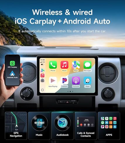 Qualcomm 8core 11.5 '' Car Radio Stereo Upgrade for Ford F150 2009 2010 2011 2012 2013 2014 مع شاشة Android/Touchnes/Wireless Carplay/Android Auto/WiFi/GPS Mavigation/BT/FM/AM (Qualcomm 8core 3+32GB) in Kuwait