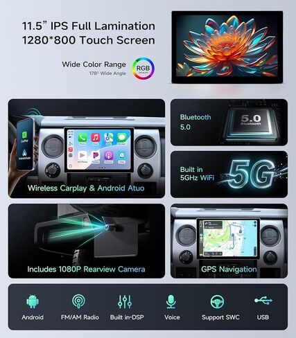 Qualcomm 8core 11.5 '' Car Radio Stereo Upgrade for Ford F150 2009 2010 2011 2012 2013 2014 مع شاشة Android/Touchnes/Wireless Carplay/Android Auto/WiFi/GPS Mavigation/BT/FM/AM (Qualcomm 8core 3+32GB) in Kuwait