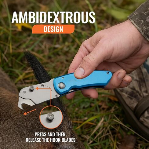 سكين خطاف قابل للطي من Wiebe (DS11 ZIPR) - شفرات خطافية متخصصة قابلة للاستبدال مزدوجة الأطراف للصيد بمقبض من سبائك الصلب، 7 بوصة in Kuwait